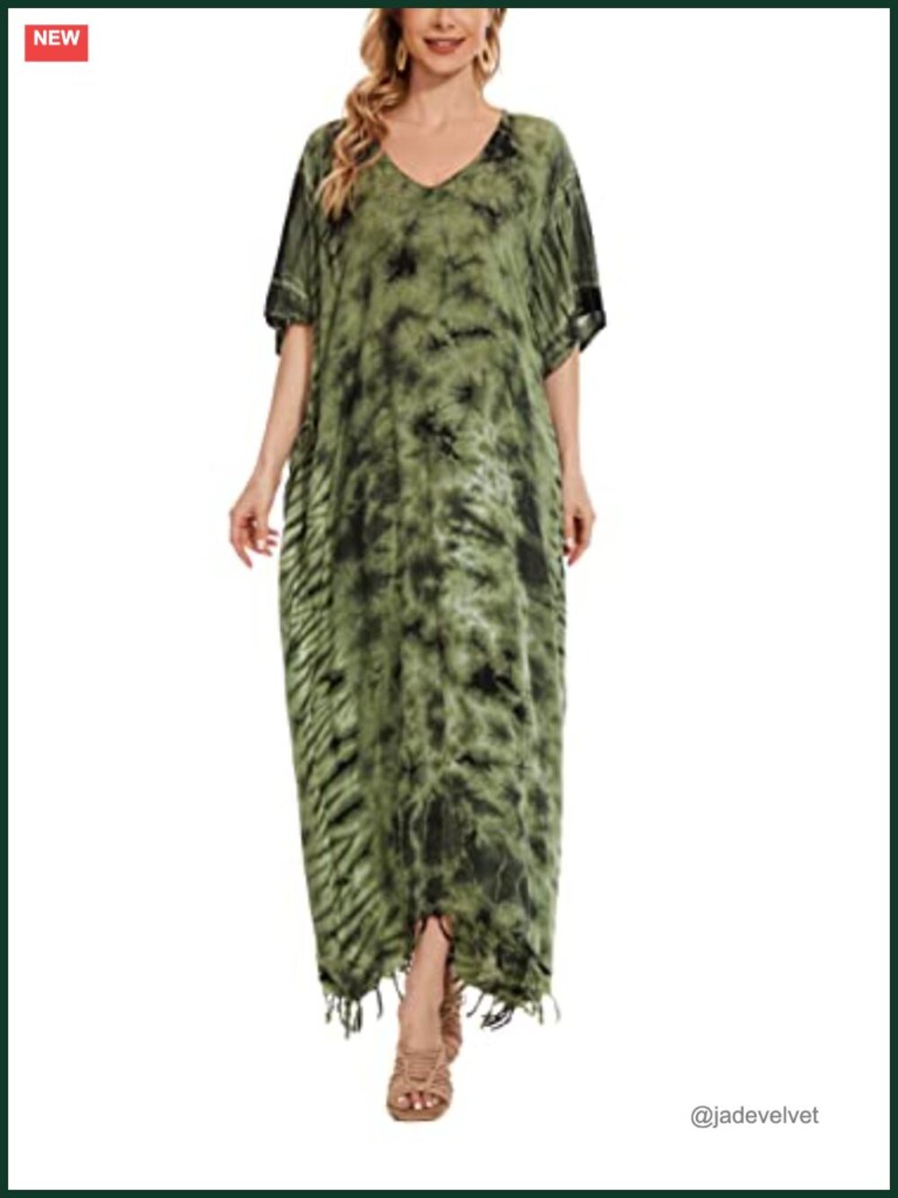 Plus Size Maxi Kaftan Dress V-Neck Tie Dye Rayon Loungewear